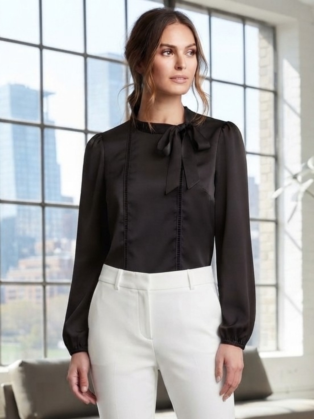 Sugarlips Black Bow-Neck Long Sleeve Blouse